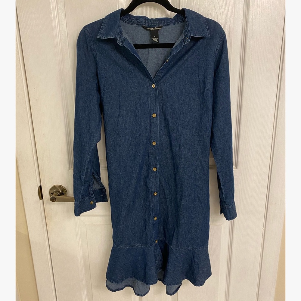 Millenium Denim Long Sleeve Dress with Ruffle Hem